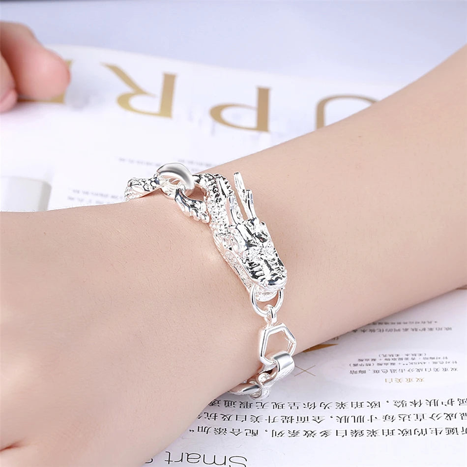 DOTEFFIL 925 Sterling Silver Dragon Bracelet Bangle Ring Set For Woman Man Wedding Engagement Party Fashion Charm Jewelry