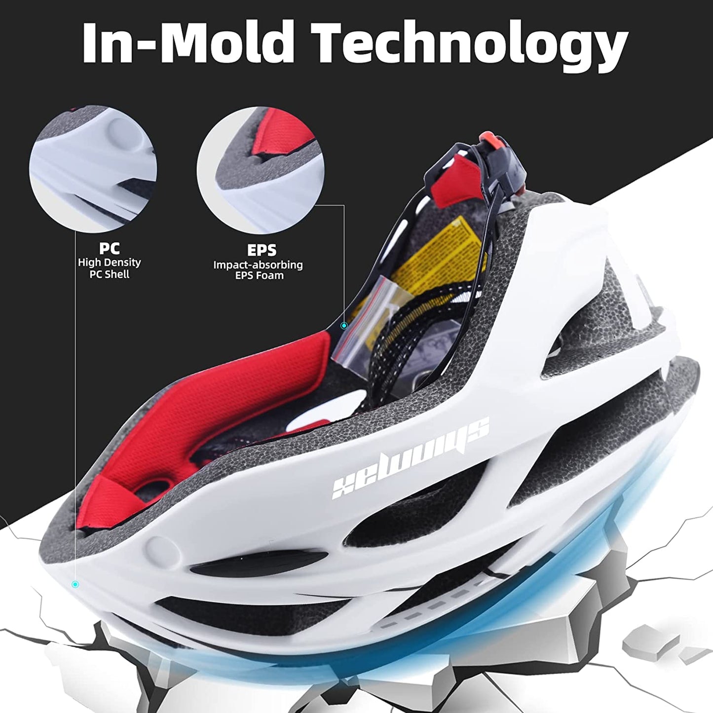 Bike Helmet, CPSC/CPC Certificated Bicycle Helmet with Detachable Magnetic Goggles&Led Back Light&Portable Backpack Cycling Helmet Adjustable Mountain Bike Helmet for Adult Men Women SM-T69