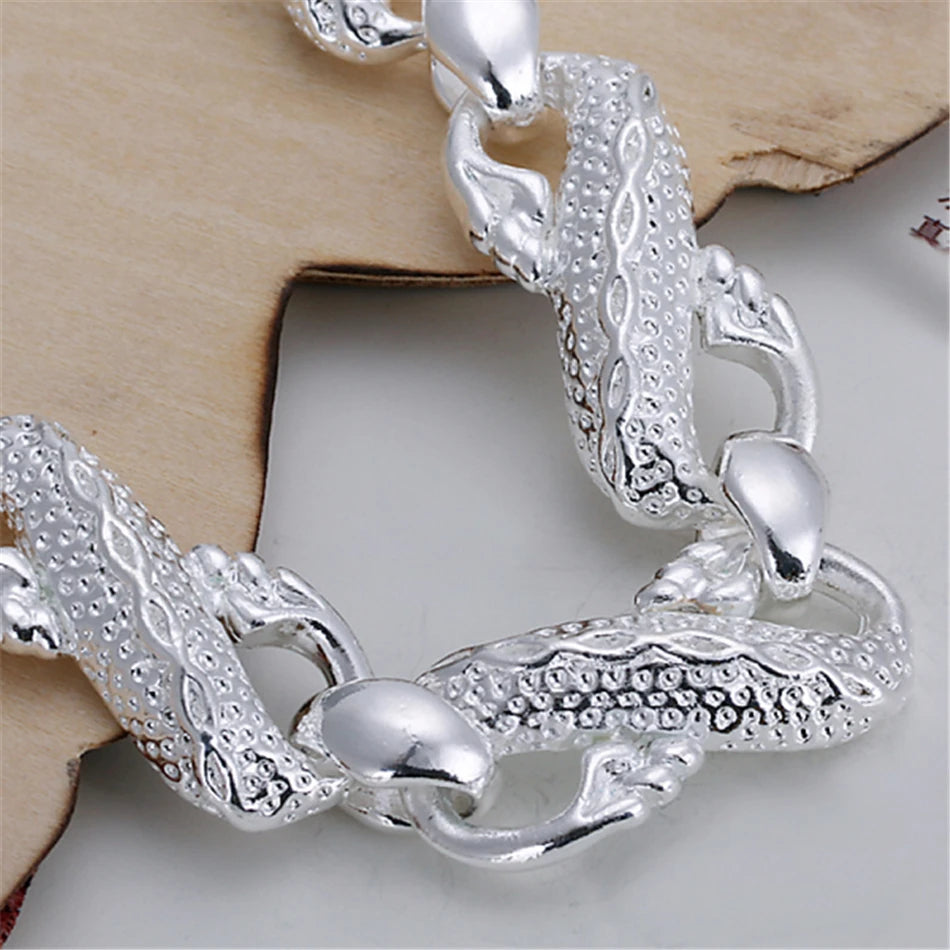 DOTEFFIL 925 Sterling Silver Dragon Bracelet Bangle Ring Set For Woman Man Wedding Engagement Party Fashion Charm Jewelry