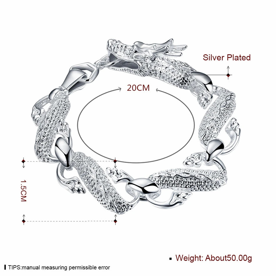 DOTEFFIL 925 Sterling Silver Dragon Bracelet Bangle Ring Set For Woman Man Wedding Engagement Party Fashion Charm Jewelry