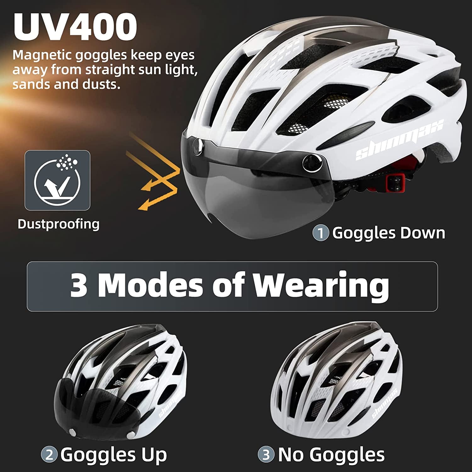 Bike Helmet, CPSC/CPC Certificated Bicycle Helmet with Detachable Magnetic Goggles&Led Back Light&Portable Backpack Cycling Helmet Adjustable Mountain Bike Helmet for Adult Men Women SM-T69