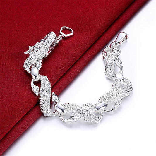 DOTEFFIL 925 Sterling Silver Dragon Bracelet Bangle Ring Set For Woman Man Wedding Engagement Party Fashion Charm Jewelry