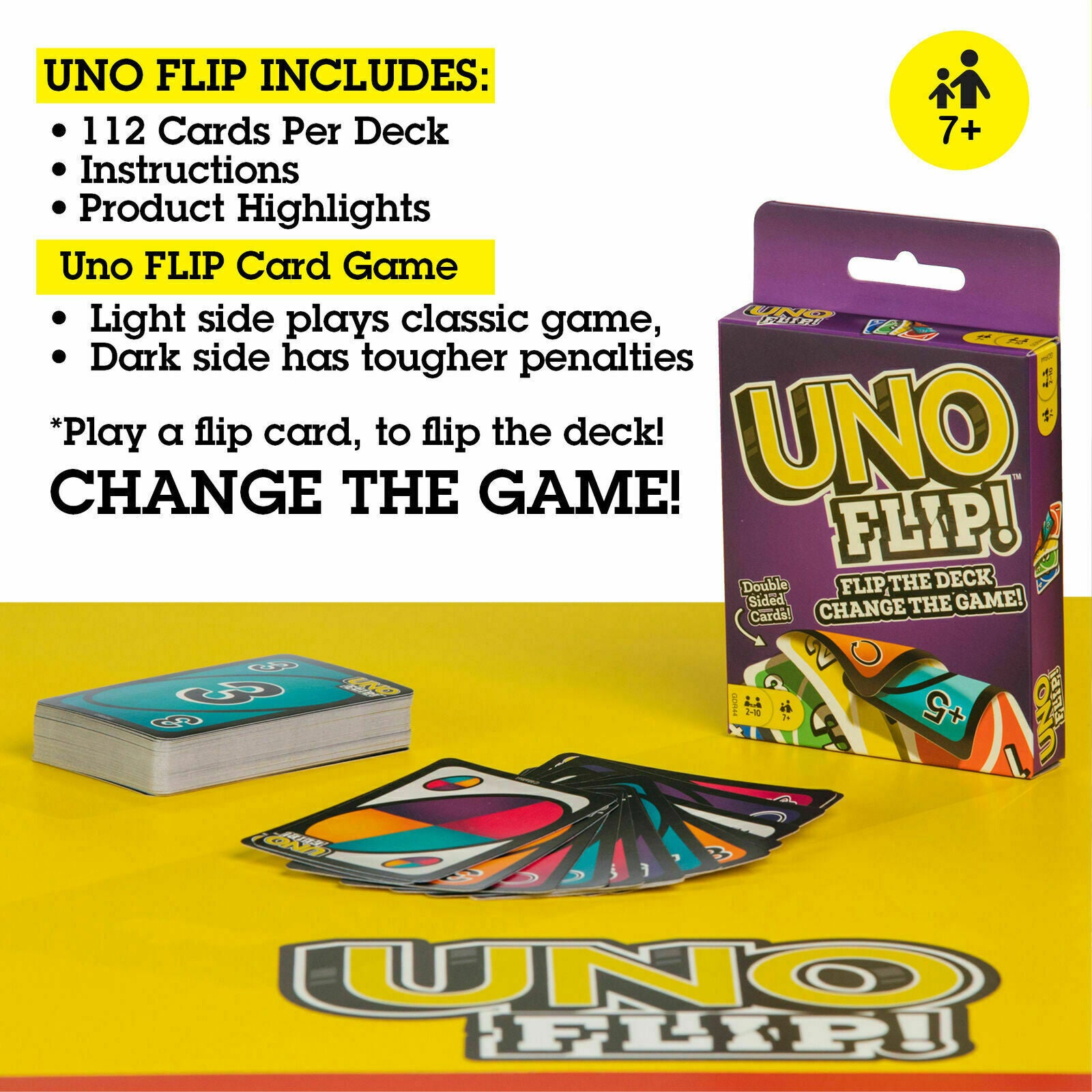 UNO FLIP! Double Sided CARD GAME Family Fun 7+ Years
